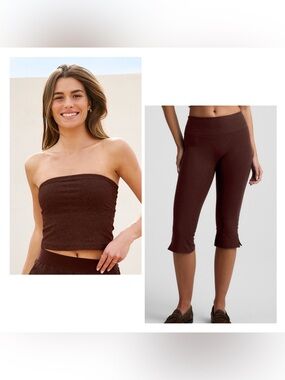 Beyond Yoga Spacedye Slit Pedal Pusher Capri Legging with matching strapless Top